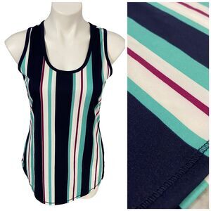 LuLaRoe Tank Top Womens Large Blue Stripe Sleeveless Knit Sporty Stretch Beach